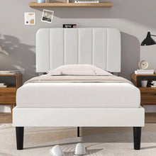 Load image into Gallery viewer, Twin size White Upholstered Platform Bed Frame with Headboard