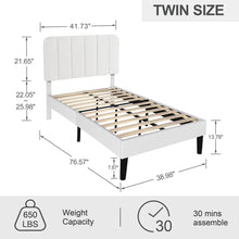 Load image into Gallery viewer, Twin size White Upholstered Platform Bed Frame with Headboard