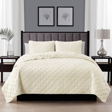 Load image into Gallery viewer, Twin/Twin XL 2-Piece Ivory Microfiber Reversible Diamond Quilt Set