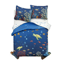 Load image into Gallery viewer, Twin 2 Piece Lightweight Ocean Navy Blue Clown Fish Coral Reversible Quilt Set