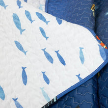 Load image into Gallery viewer, Twin 2 Piece Lightweight Ocean Navy Blue Clown Fish Coral Reversible Quilt Set