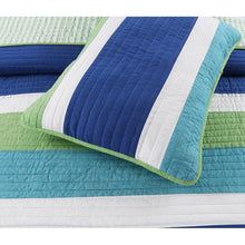 Load image into Gallery viewer, Twin Size Navy Blue/Green/Teal/White Stripe 100-Percent Cotton Quilt Set