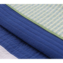 Load image into Gallery viewer, Twin Size Navy Blue/Green/Teal/White Stripe 100-Percent Cotton Quilt Set