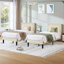 Load image into Gallery viewer, Twin Size - Set of 2  - Dorm Style Beige Tufted Upholstered Platform Beds