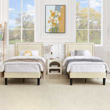 Load image into Gallery viewer, Twin Size - Set of 2  - Dorm Style Beige Tufted Upholstered Platform Beds