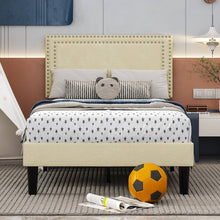 Load image into Gallery viewer, Twin Size - Set of 2  - Dorm Style Beige Tufted Upholstered Platform Beds