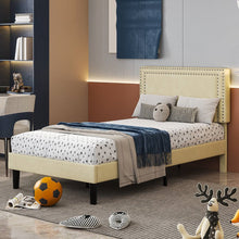 Load image into Gallery viewer, Twin Size - Set of 2  - Dorm Style Beige Tufted Upholstered Platform Beds