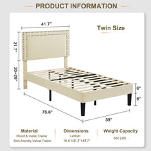 Load image into Gallery viewer, Twin Size - Set of 2  - Dorm Style Beige Tufted Upholstered Platform Beds