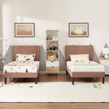 Load image into Gallery viewer, Set of 2 - Twin size Brown Tan Tufted Upholstered Platform Bed with Headboard