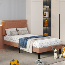 Load image into Gallery viewer, Set of 2 - Twin size Brown Tan Tufted Upholstered Platform Bed with Headboard
