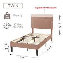 Load image into Gallery viewer, Set of 2 - Twin size Brown Tan Tufted Upholstered Platform Bed with Headboard