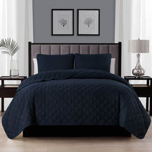 Load image into Gallery viewer, Twin/Twin XL 2-Piece Navy Blue Polyester Microfiber Reversible Diamond Quilt Set