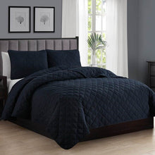 Load image into Gallery viewer, Twin/Twin XL 2-Piece Navy Blue Polyester Microfiber Reversible Diamond Quilt Set