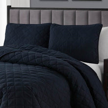 Load image into Gallery viewer, Twin/Twin XL 2-Piece Navy Blue Polyester Microfiber Reversible Diamond Quilt Set