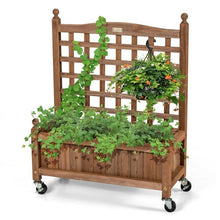 Load image into Gallery viewer, Solid Fir Wood Outdoor Raised Garden Bed Planter Box Cart on Wheels with Trellis