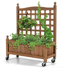 Load image into Gallery viewer, Solid Fir Wood Outdoor Raised Garden Bed Planter Box Cart on Wheels with Trellis