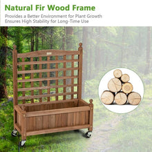 Load image into Gallery viewer, Solid Fir Wood Outdoor Raised Garden Bed Planter Box Cart on Wheels with Trellis