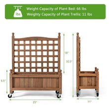 Load image into Gallery viewer, Solid Fir Wood Outdoor Raised Garden Bed Planter Box Cart on Wheels with Trellis