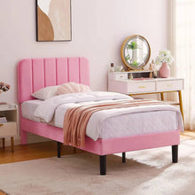 Load image into Gallery viewer, Twin size Pink Upholstered Platform Bed Frame with Headboard