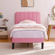 Load image into Gallery viewer, Twin size Pink Upholstered Platform Bed Frame with Headboard
