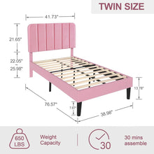 Load image into Gallery viewer, Twin size Pink Upholstered Platform Bed Frame with Headboard