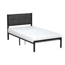 Load image into Gallery viewer, Twin Metal Platform Bed Frame with Gray Button Tufted Upholstered Headboard