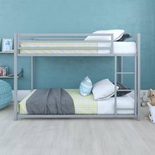 Load image into Gallery viewer, Twin over Twin size Modern Low Height Silver Grey Metal Bunk Bed