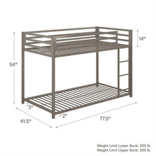 Load image into Gallery viewer, Twin over Twin size Modern Low Height Silver Grey Metal Bunk Bed