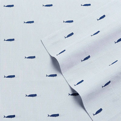 Twin size Coastal Beach 100-Percent Cotton Navy Blue White Stripe Sheet Set