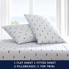 Load image into Gallery viewer, Twin size Coastal Beach 100-Percent Cotton Navy Blue White Stripe Sheet Set