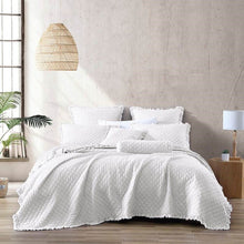 Load image into Gallery viewer, Twin White Farmhouse Microfiber Diamond Quilted Bedspread Set Frayed Edges