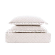 Load image into Gallery viewer, Twin White Farmhouse Microfiber Diamond Quilted Bedspread Set Frayed Edges