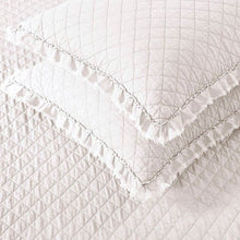 Load image into Gallery viewer, Twin White Farmhouse Microfiber Diamond Quilted Bedspread Set Frayed Edges