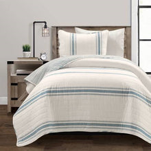 Load image into Gallery viewer, Twin/Twin XL Blue Off-White Stripe 2 Piece Reversible Cotton Quilt Set