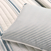 Load image into Gallery viewer, Twin/Twin XL Blue Off-White Stripe 2 Piece Reversible Cotton Quilt Set