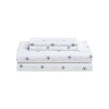Load image into Gallery viewer, Twin XL Coastal Beach Starfish White Navy Red 100-Percent Cotton Sheet Set