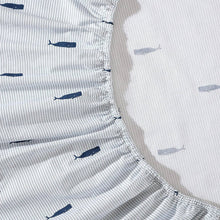 Load image into Gallery viewer, Twin XL size Coastal Beach 100-Percent Cotton Navy Blue White Stripe Sheet Set