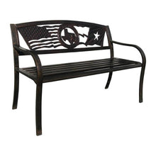 Load image into Gallery viewer, 2 Person Texas Star Patriotic USA Flag Outdoor Metal Garden Bench in Bronze
