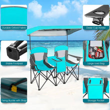 Load image into Gallery viewer, Turquoise Blue 2-Piece Folding Canopy Chair with Cup Holder and Storage Pocket