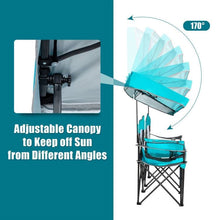 Load image into Gallery viewer, Turquoise Blue 2-Piece Folding Canopy Chair with Cup Holder and Storage Pocket
