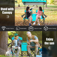 Load image into Gallery viewer, Turquoise Blue 2-Piece Folding Canopy Chair with Cup Holder and Storage Pocket