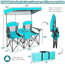 Load image into Gallery viewer, Turquoise Blue 2-Piece Folding Canopy Chair with Cup Holder and Storage Pocket