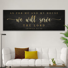 Load image into Gallery viewer, Joshua 24:15 - 'We Will Serve The Lord' Sign: Elegant Black and Gold Christian Wall Art, Religious Decor for Living Room