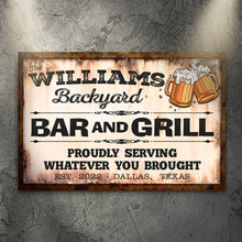 Load image into Gallery viewer, Backyard Bar &amp; Grill Sign IX