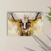 Load image into Gallery viewer, Texas Longhorn Watercolor Like Canvas Wall Art
