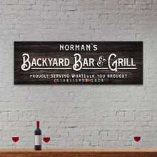 Load image into Gallery viewer, Custom Backyard Bar and Grill Sign: Custom Bar Signs for Home Bar – Perfect for Outdoor Man Cave Decor