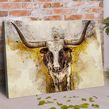 Load image into Gallery viewer, Texas Longhorn Watercolor Like Canvas Wall Art