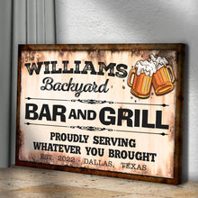 Load image into Gallery viewer, Backyard Bar &amp; Grill Sign IX