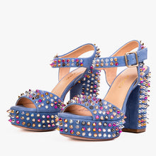 Load image into Gallery viewer, The Tampico Blue Suede Leather Spike Platform Heel Women Sandal