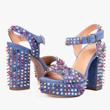 Load image into Gallery viewer, The Tampico Blue Suede Leather Spike Platform Heel Women Sandal